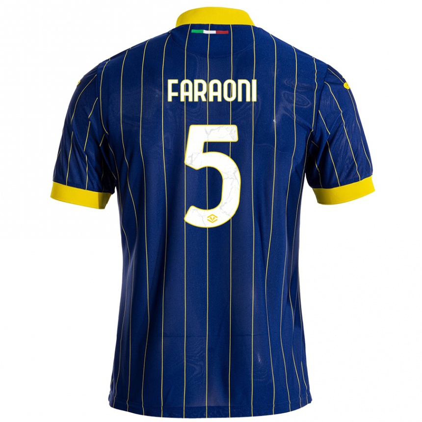 Niño Fútbol Camiseta Davide Faraoni #5 Azul Amarillo 1ª Equipación 2024/25 Perú