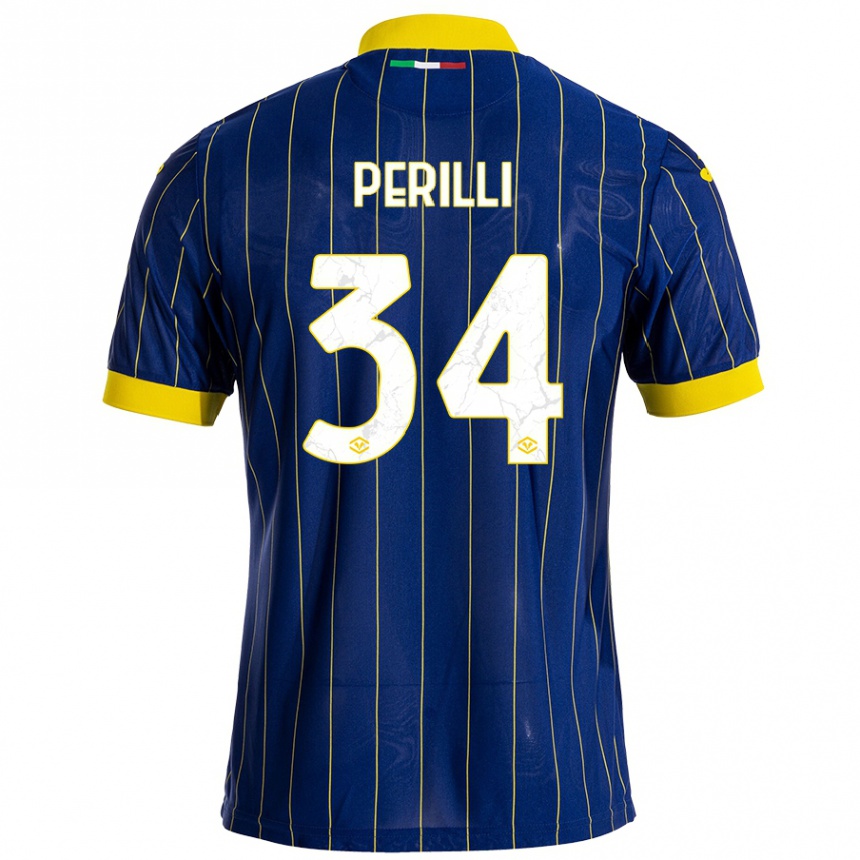 Niño Fútbol Camiseta Simone Perilli #34 Azul Amarillo 1ª Equipación 2024/25 Perú