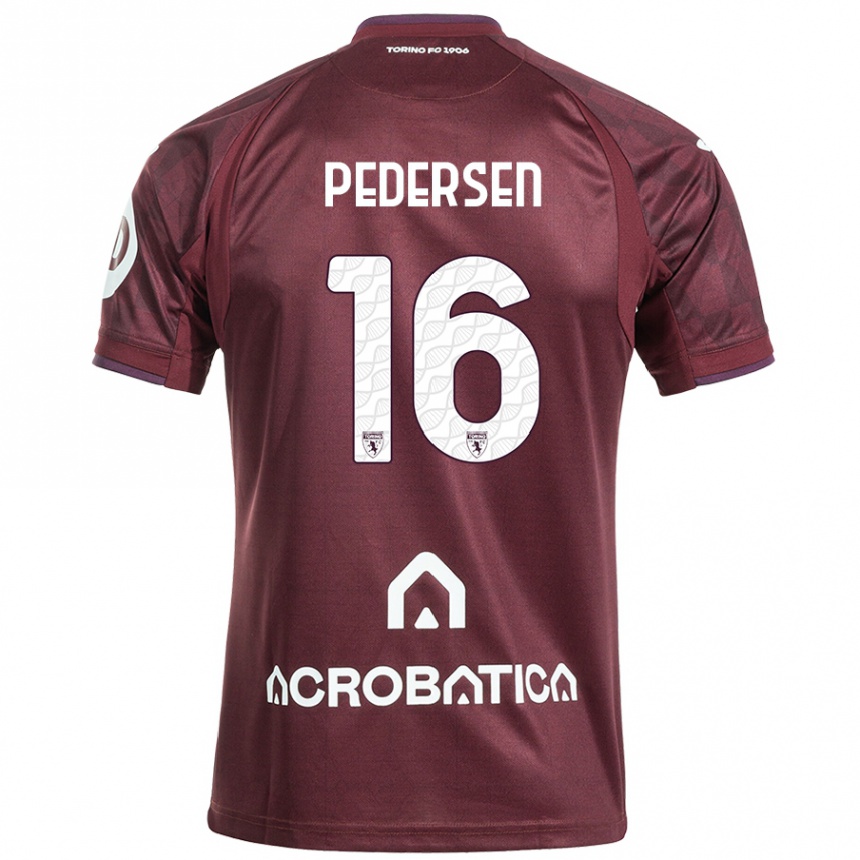 Niño Fútbol Camiseta Marcus Pedersen #16 Granate Blanco 1ª Equipación 2024/25 Perú