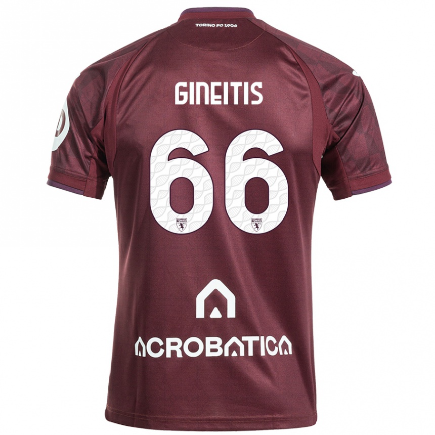 Niño Fútbol Camiseta Gvidas Gineitis #66 Granate Blanco 1ª Equipación 2024/25 Perú