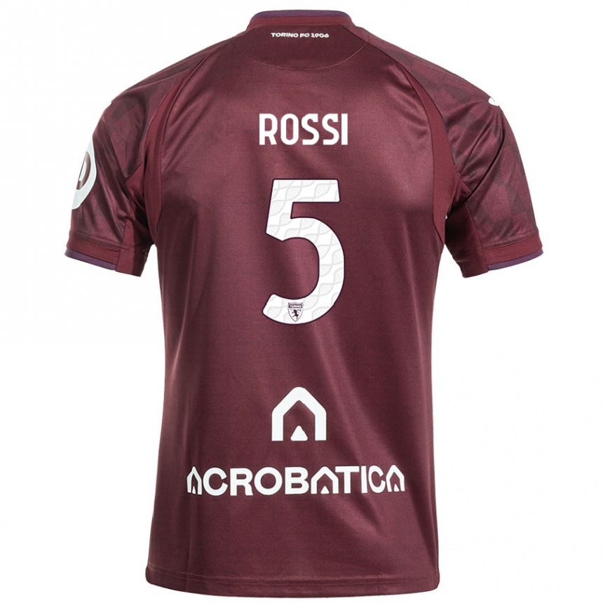 Niño Fútbol Camiseta Simone Rossi #5 Granate Blanco 1ª Equipación 2024/25 Perú