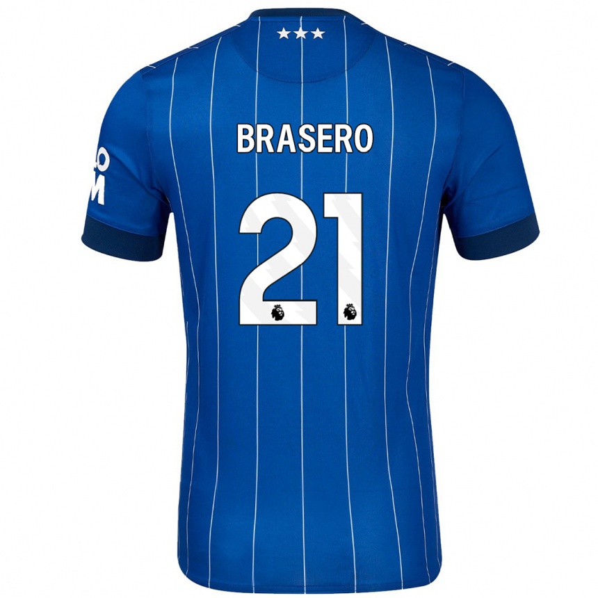 Niño Fútbol Camiseta Sarah Brasero-Carreira #21 Azul Marino 1ª Equipación 2024/25 Perú