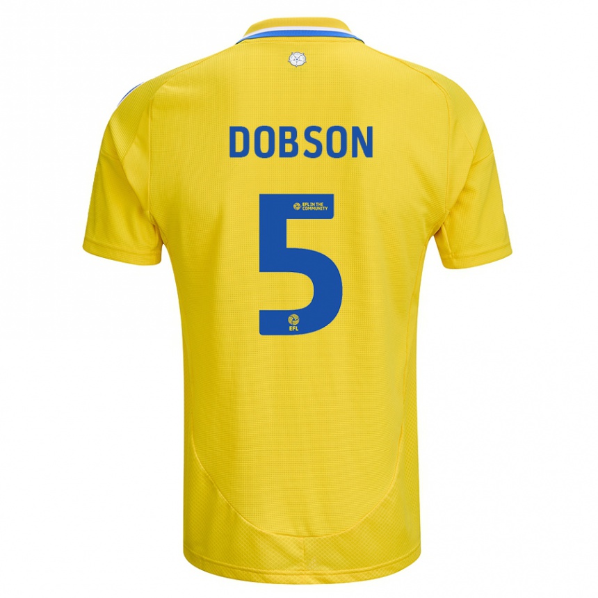 Niño Fútbol Camiseta Ellie Dobson #5 Amarillo Azul 2ª Equipación 2024/25 Perú