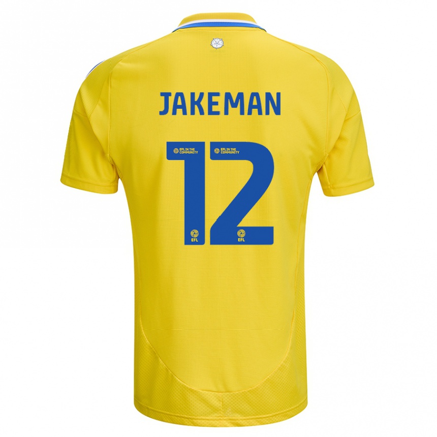 Niño Fútbol Camiseta Harriet Jakeman #12 Amarillo Azul 2ª Equipación 2024/25 Perú