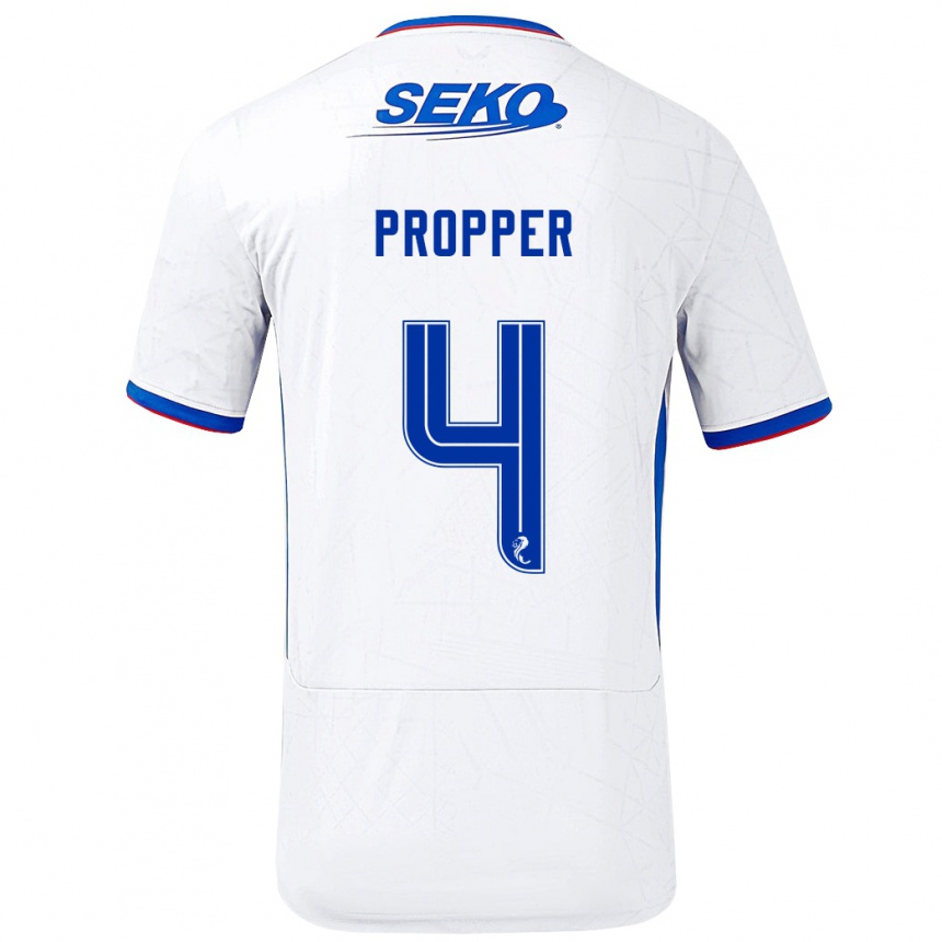 Niño Fútbol Camiseta Robin Pröpper #4 Blanco Azul 2ª Equipación 2024/25 Perú