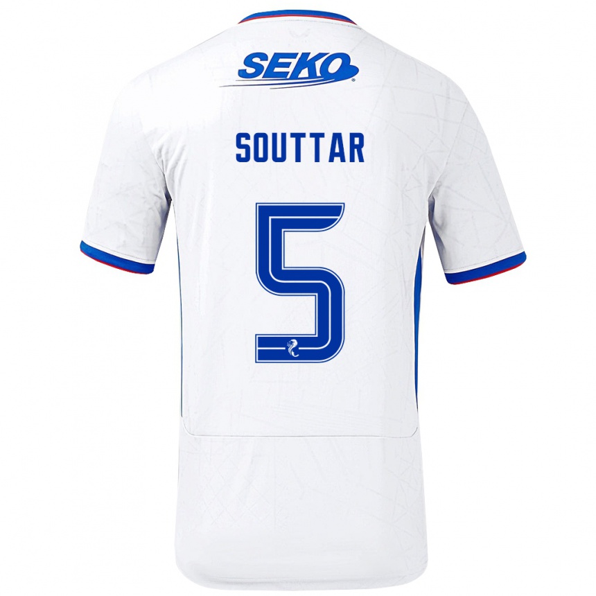 Niño Fútbol Camiseta John Souttar #5 Blanco Azul 2ª Equipación 2024/25 Perú