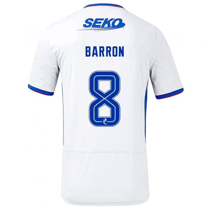 Niño Fútbol Camiseta Connor Barron #8 Blanco Azul 2ª Equipación 2024/25 Perú