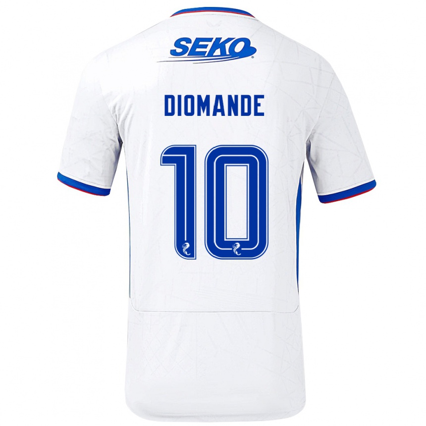 Niño Fútbol Camiseta Mohamed Diomandé #10 Blanco Azul 2ª Equipación 2024/25 Perú