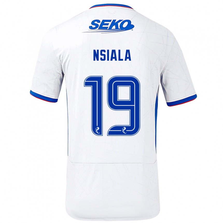 Niño Fútbol Camiseta Clinton Nsiala #19 Blanco Azul 2ª Equipación 2024/25 Perú