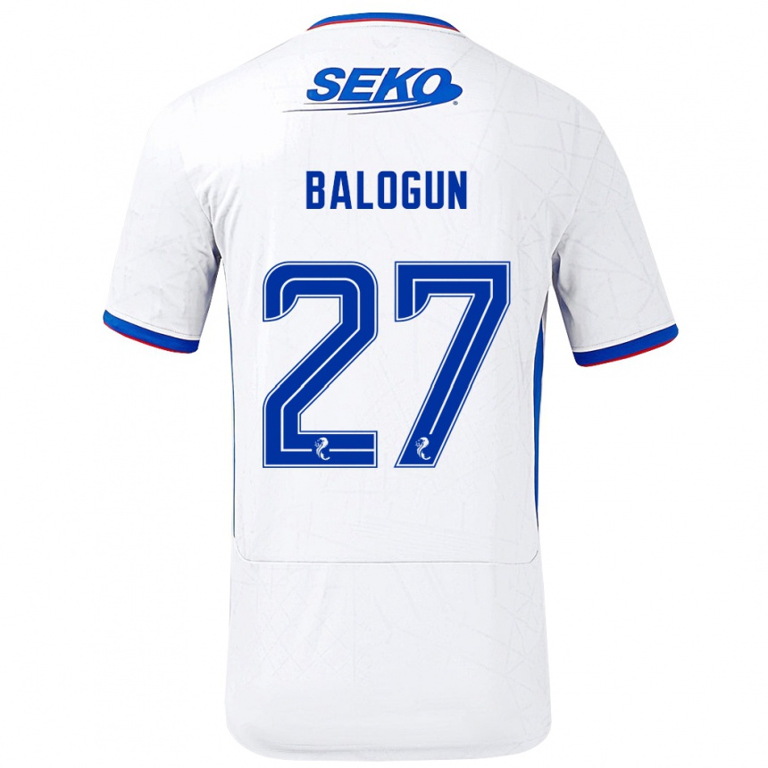 Niño Fútbol Camiseta Leon Balogun #27 Blanco Azul 2ª Equipación 2024/25 Perú