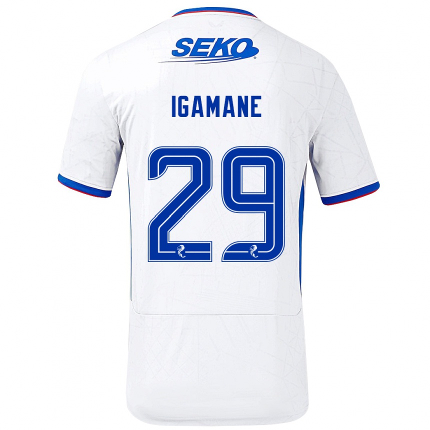 Niño Fútbol Camiseta Hamza Igamane #29 Blanco Azul 2ª Equipación 2024/25 Perú