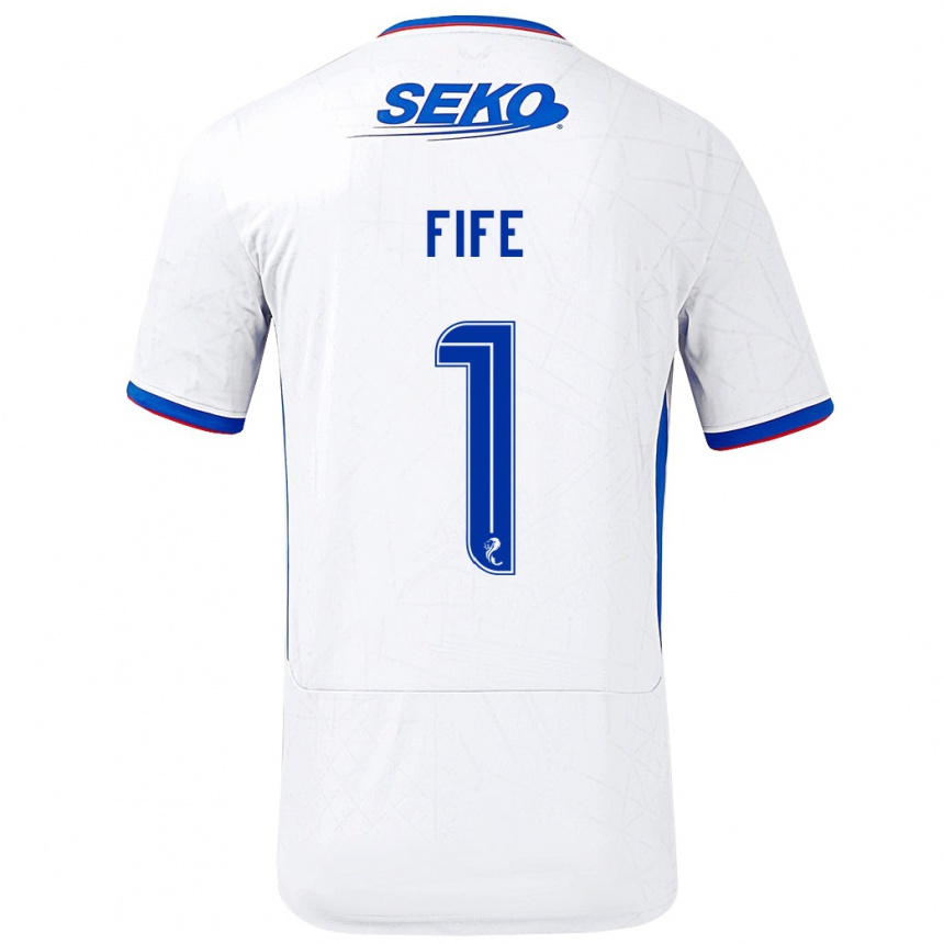 Niño Fútbol Camiseta Jenna Fife #1 Blanco Azul 2ª Equipación 2024/25 Perú