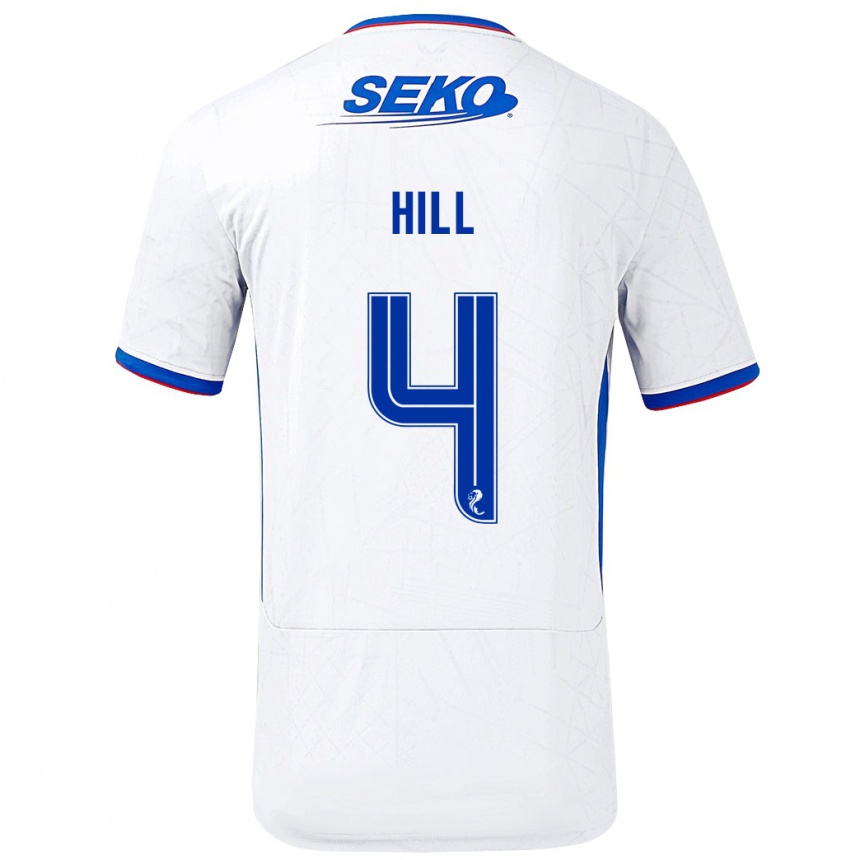 Niño Fútbol Camiseta Kathryn Hill #4 Blanco Azul 2ª Equipación 2024/25 Perú