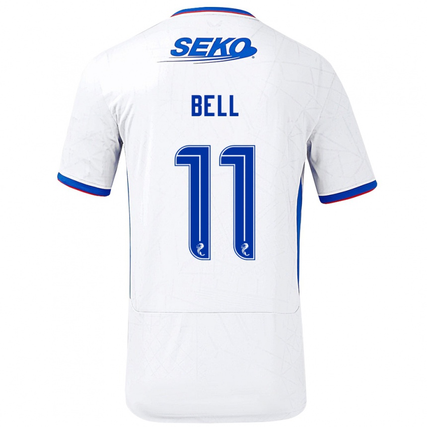 Niño Fútbol Camiseta Megan Bell #11 Blanco Azul 2ª Equipación 2024/25 Perú