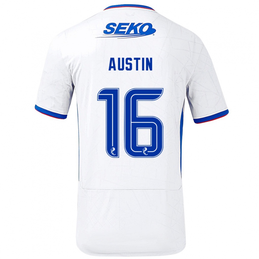 Niño Fútbol Camiseta Eilidh Austin #16 Blanco Azul 2ª Equipación 2024/25 Perú