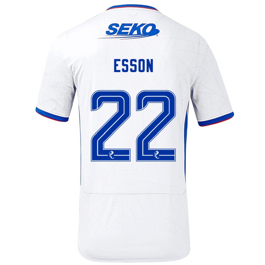 Niño Fútbol Camiseta Victoria Esson #22 Blanco Azul 2ª Equipación 2024/25 Perú