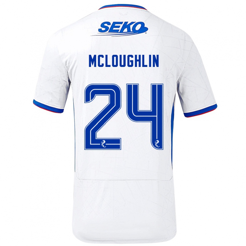 Niño Fútbol Camiseta Olivia Mcloughlin #24 Blanco Azul 2ª Equipación 2024/25 Perú