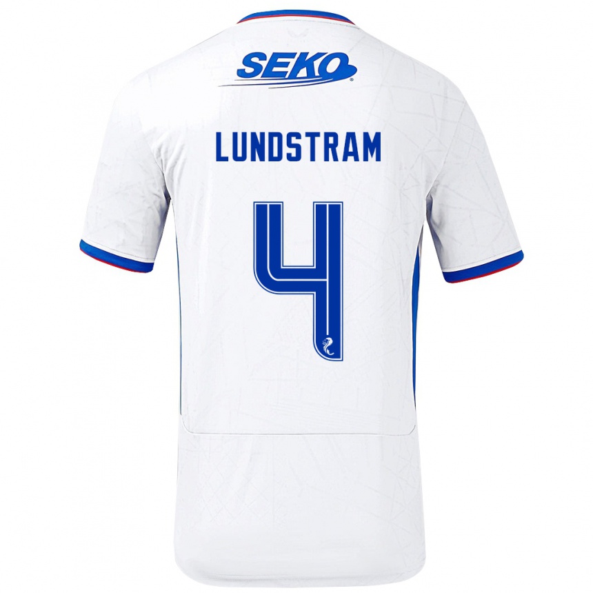 Niño Fútbol Camiseta John Lundstram #4 Blanco Azul 2ª Equipación 2024/25 Perú