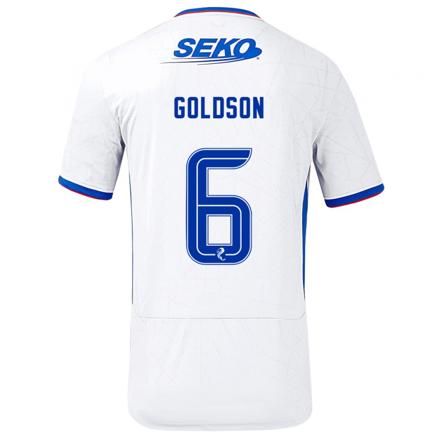 Niño Fútbol Camiseta Connor Goldson #6 Blanco Azul 2ª Equipación 2024/25 Perú