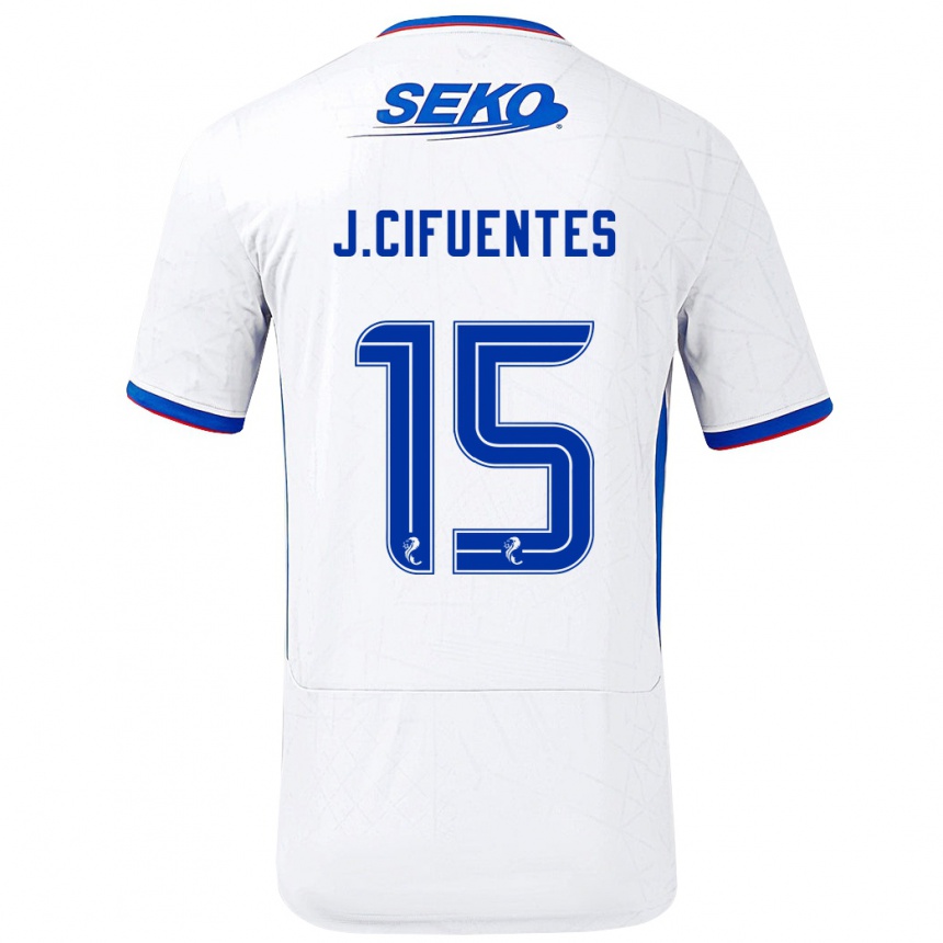 Niño Fútbol Camiseta José Cifuentes #15 Blanco Azul 2ª Equipación 2024/25 Perú