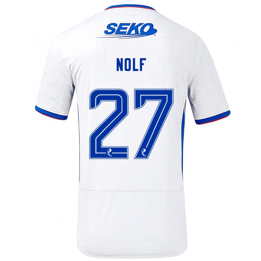 Niño Fútbol Camiseta Madeline Nolf #27 Blanco Azul 2ª Equipación 2024/25 Perú