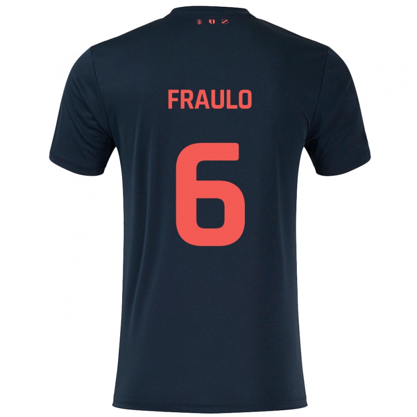 Niño Fútbol Camiseta Oscar Fraulo #6 Negro Rojo 2ª Equipación 2024/25 Perú