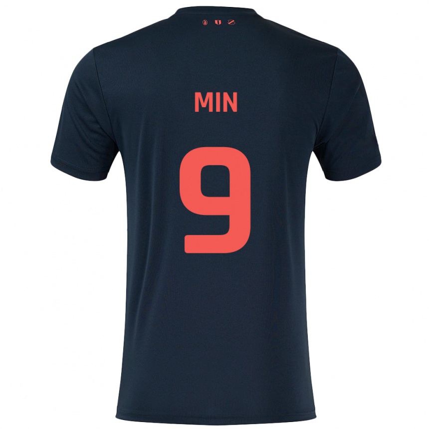 Niño Fútbol Camiseta David Min #9 Negro Rojo 2ª Equipación 2024/25 Perú