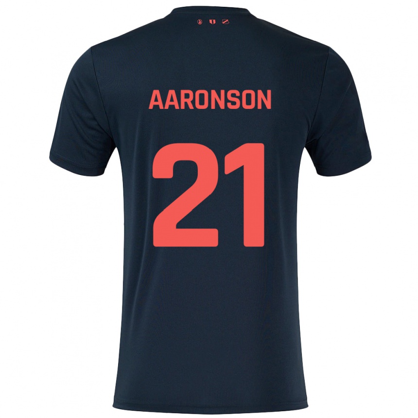 Niño Fútbol Camiseta Paxten Aaronson #21 Negro Rojo 2ª Equipación 2024/25 Perú