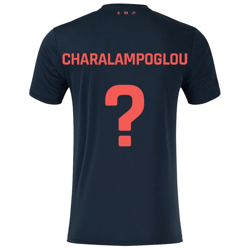 Niño Fútbol Camiseta Georgios Charalampoglou #0 Negro Rojo 2ª Equipación 2024/25 Perú