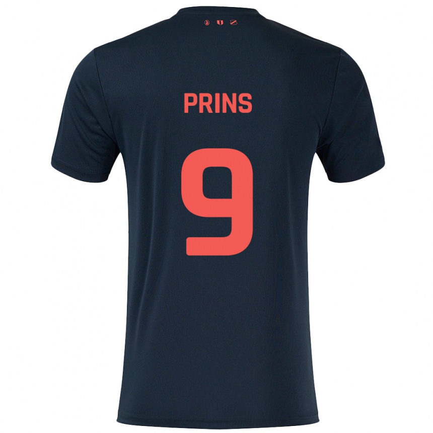 Niño Fútbol Camiseta Femke Prins #9 Negro Rojo 2ª Equipación 2024/25 Perú