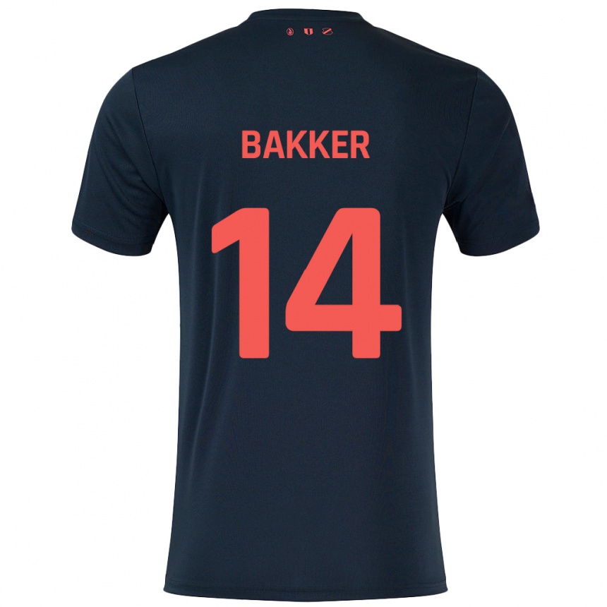 Niño Fútbol Camiseta Eshly Bakker #14 Negro Rojo 2ª Equipación 2024/25 Perú