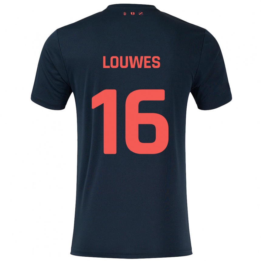 Niño Fútbol Camiseta Puck Louwes #16 Negro Rojo 2ª Equipación 2024/25 Perú