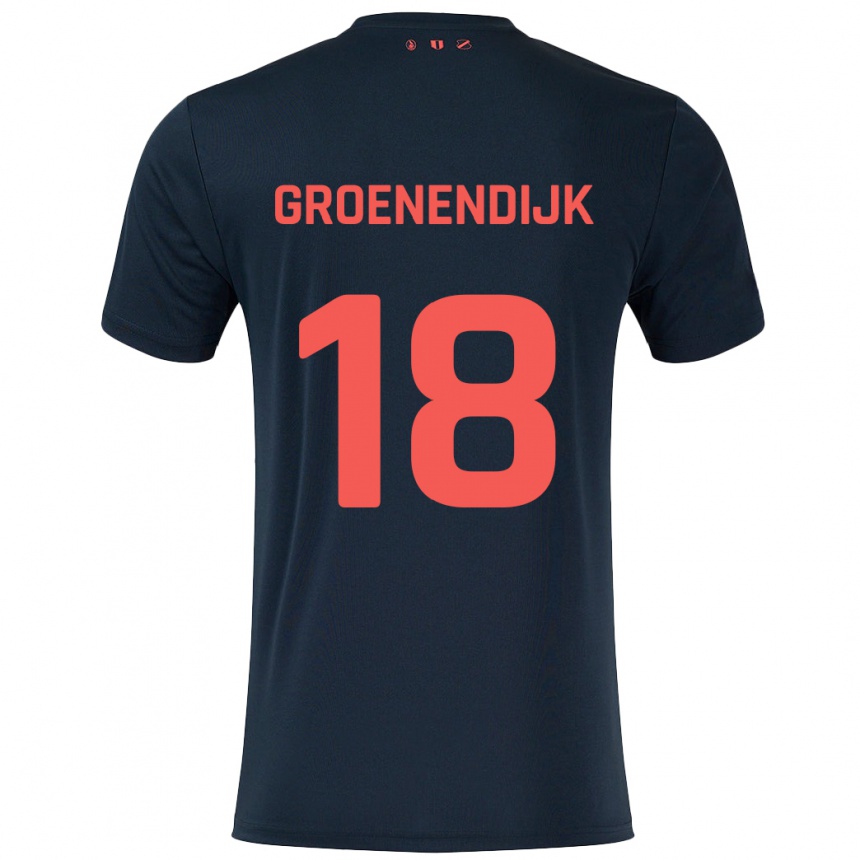 Niño Fútbol Camiseta Tami Groenendijk #18 Negro Rojo 2ª Equipación 2024/25 Perú