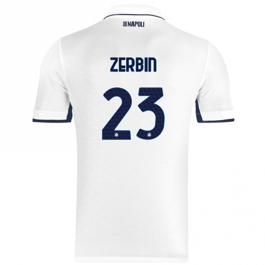 Niño Fútbol Camiseta Alessio Zerbin #23 Blanco Azul Real 2ª Equipación 2024/25 Perú