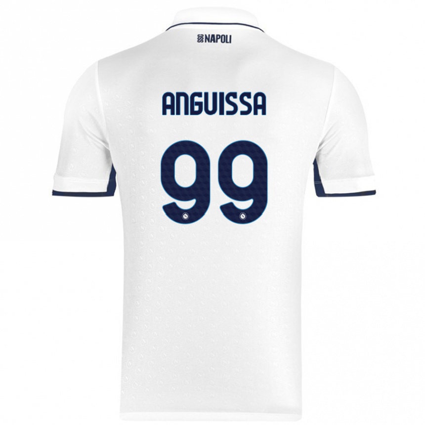 Niño Fútbol Camiseta Andre Zambo Anguissa #99 Blanco Azul Real 2ª Equipación 2024/25 Perú