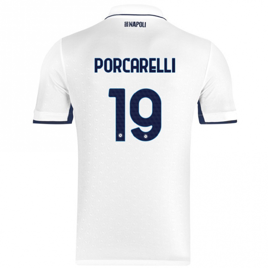 Niño Fútbol Camiseta Maddelena Porcarelli #19 Blanco Azul Real 2ª Equipación 2024/25 Perú