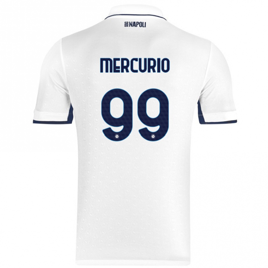 Niño Fútbol Camiseta Giovanni Mercurio #99 Blanco Azul Real 2ª Equipación 2024/25 Perú