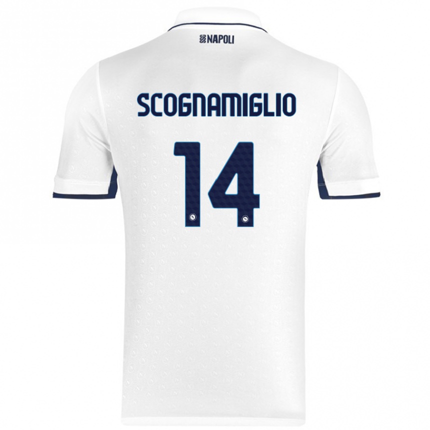 Niño Fútbol Camiseta Fabio Scognamiglio #14 Blanco Azul Real 2ª Equipación 2024/25 Perú