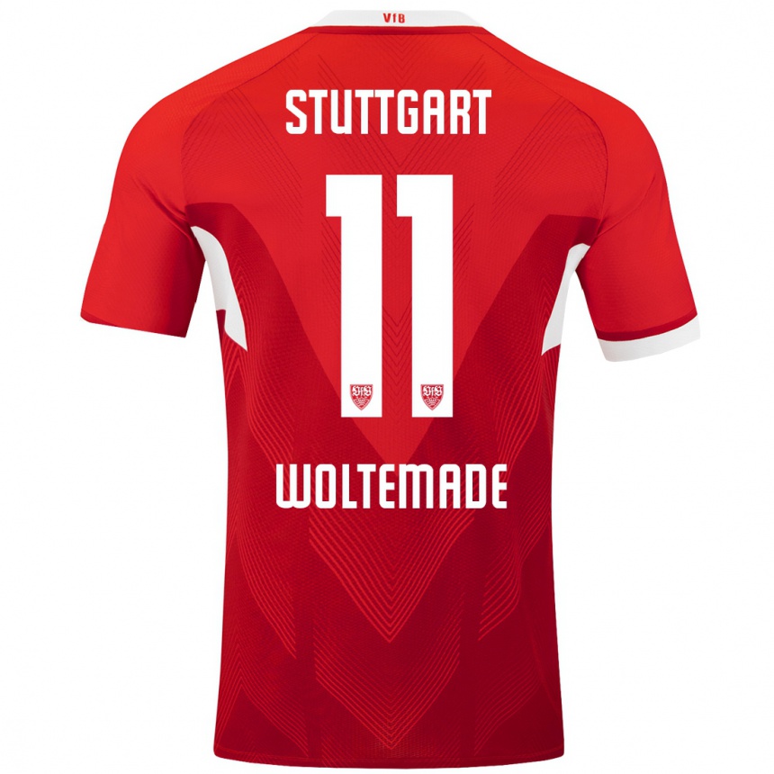 Niño Fútbol Camiseta Nick Woltemade #11 Rojo Blanco 2ª Equipación 2024/25 Perú