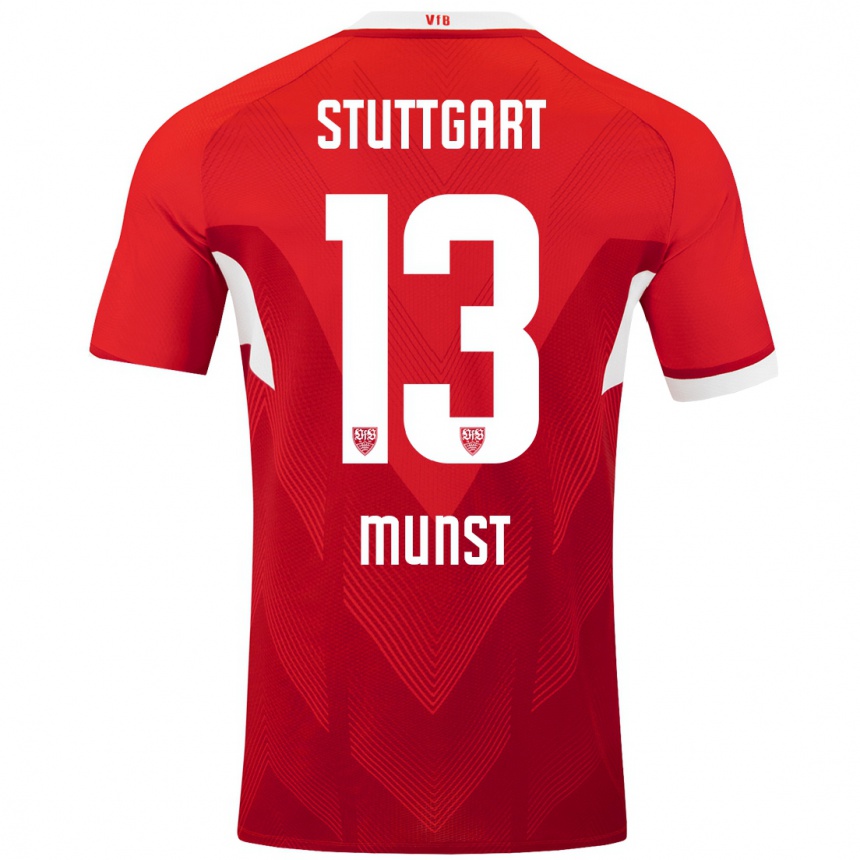 Niño Fútbol Camiseta Leonhard Münst #13 Rojo Blanco 2ª Equipación 2024/25 Perú