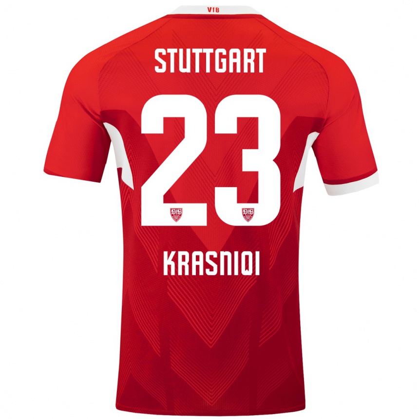 Niño Fútbol Camiseta Elton Krasniqi #23 Rojo Blanco 2ª Equipación 2024/25 Perú