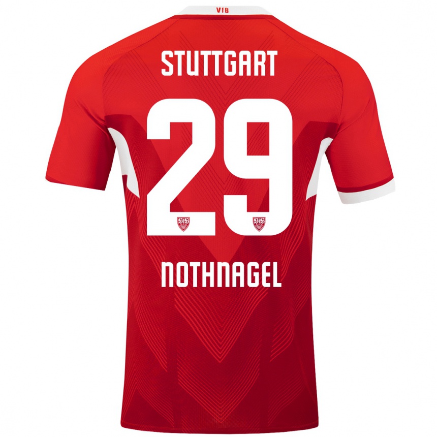 Niño Fútbol Camiseta Dominik Nothnagel #29 Rojo Blanco 2ª Equipación 2024/25 Perú