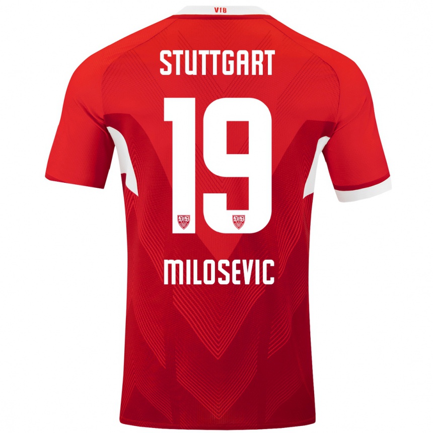 Niño Fútbol Camiseta Jovan Milosevic #19 Rojo Blanco 2ª Equipación 2024/25 Perú