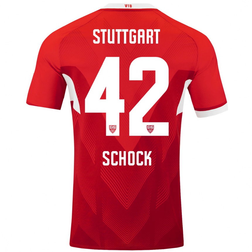 Niño Fútbol Camiseta Florian Schock #42 Rojo Blanco 2ª Equipación 2024/25 Perú