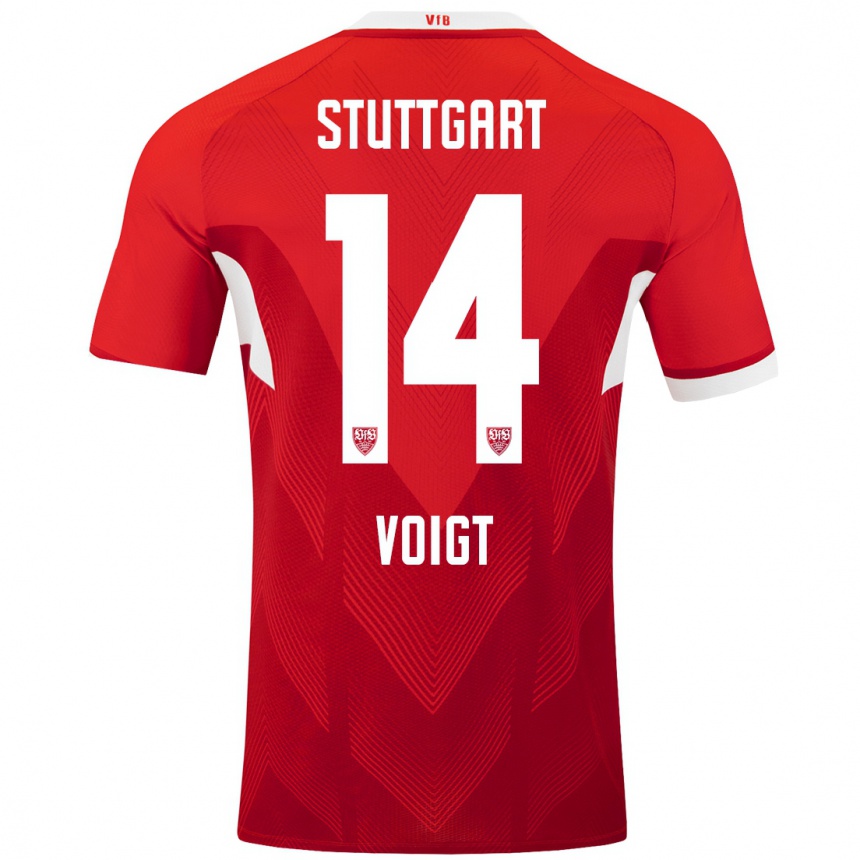 Niño Fútbol Camiseta Max Voigt #14 Rojo Blanco 2ª Equipación 2024/25 Perú