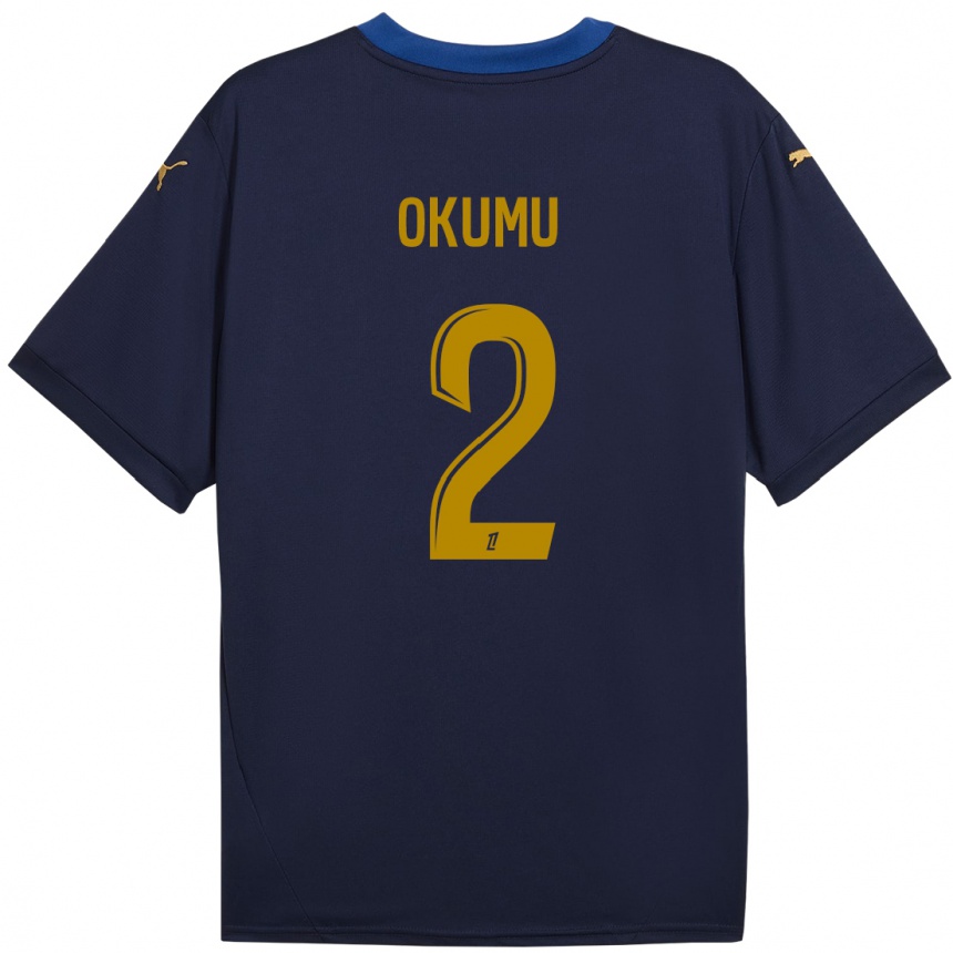 Niño Fútbol Camiseta Joseph Okumu #2 Azul Marino Dorado 2ª Equipación 2024/25 Perú