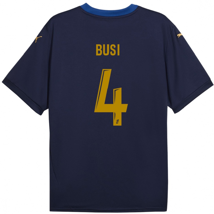 Niño Fútbol Camiseta Maxime Busi #4 Azul Marino Dorado 2ª Equipación 2024/25 Perú