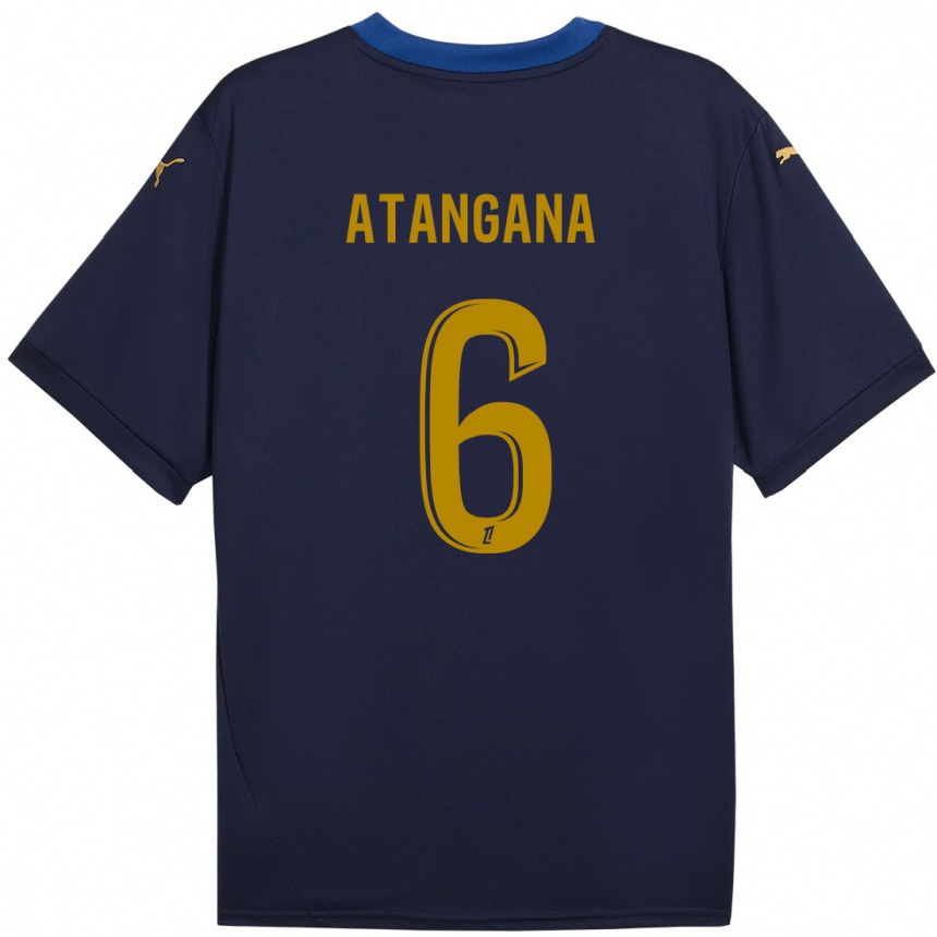 Niño Fútbol Camiseta Valentin Atangana Edoa #6 Azul Marino Dorado 2ª Equipación 2024/25 Perú