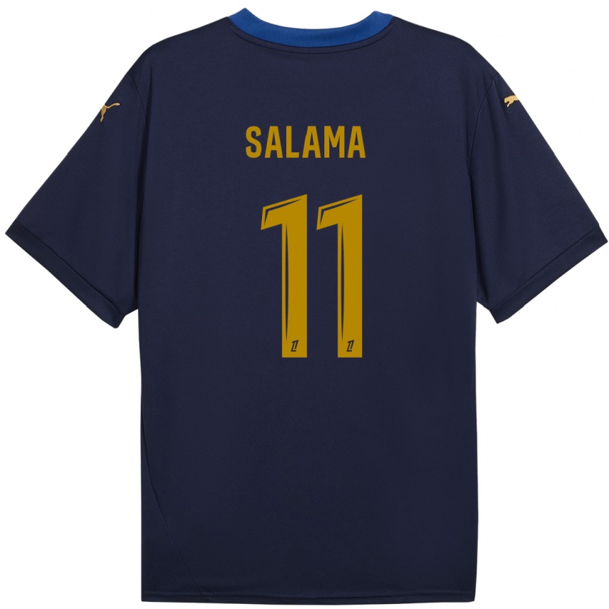 Niño Fútbol Camiseta Amine Salama #11 Azul Marino Dorado 2ª Equipación 2024/25 Perú