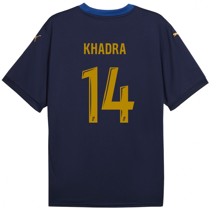 Niño Fútbol Camiseta Reda Khadra #14 Azul Marino Dorado 2ª Equipación 2024/25 Perú